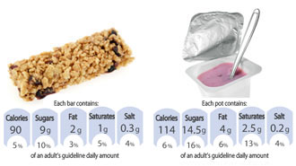 Cereal bar and Yogurt with GDA labels